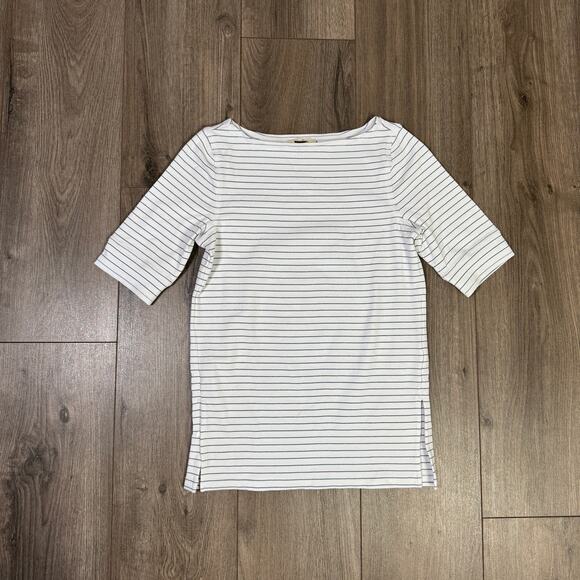 Madewell Ribbed Boatneck Tee Womens S White Blue Striped Stretch Short Sleeve - Picture 4 of 8